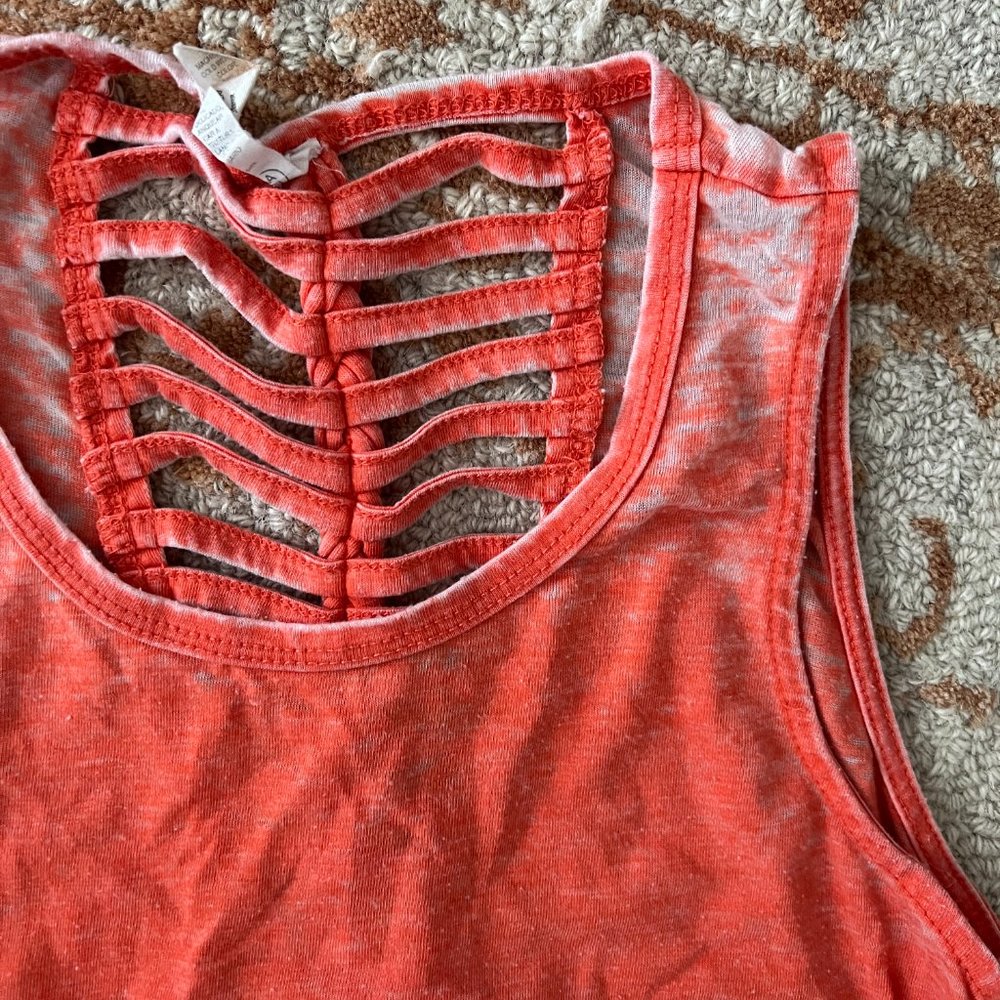 Like New Bleach Washed Dark Coral Tank Top with Cage Back Detail - Picture 2 of 4